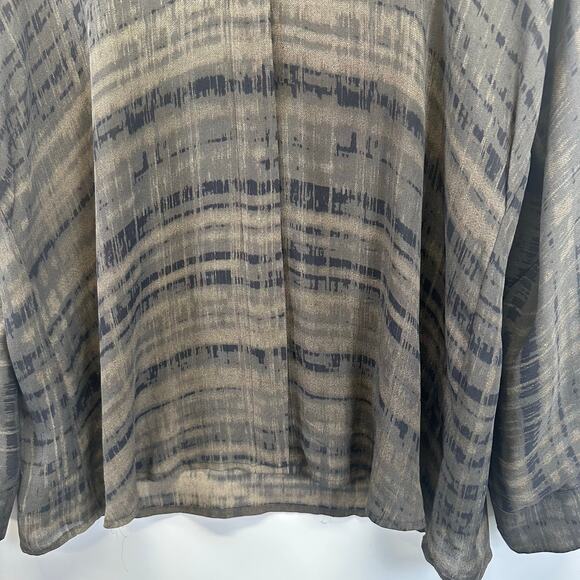 Vince 100% Silk Long Sleeve Button Front Brown Striped Tunic Blouse Womens XS - Picture 4 of 16